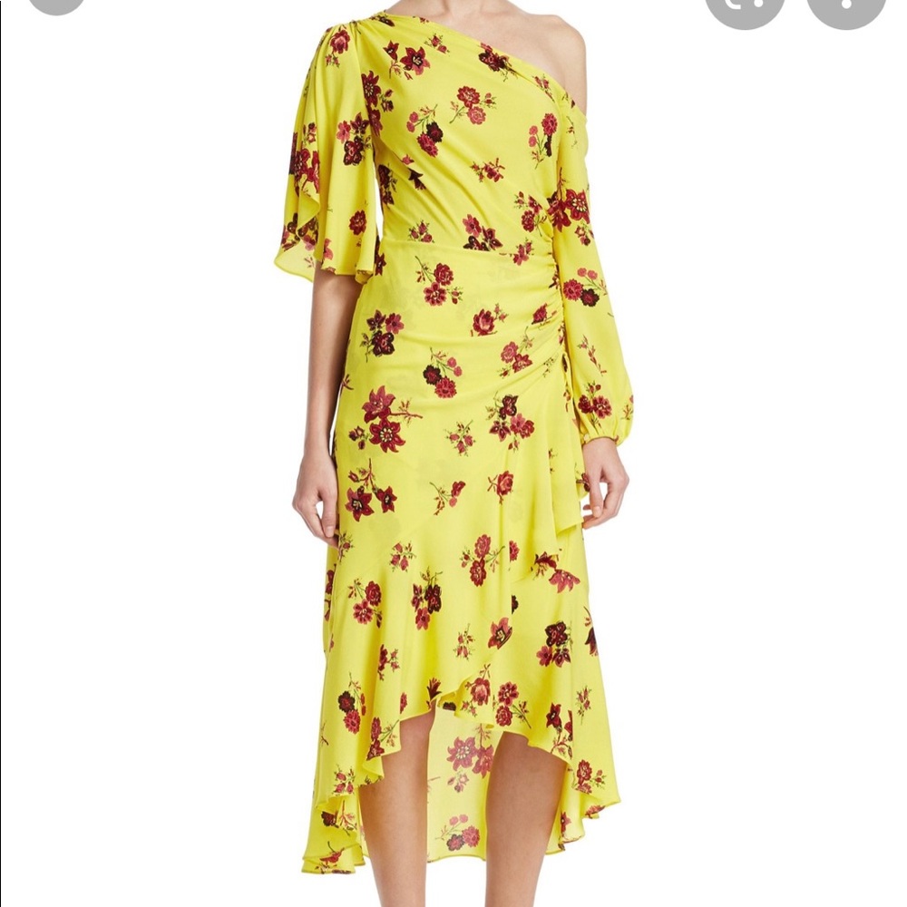 A.L.C Asymmetrical ruched floral silk midi dress
